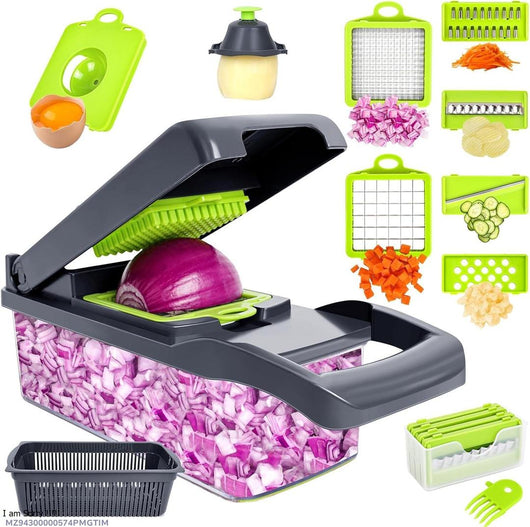 Vegetable Chopper with 10 Blades ABS Plastic Green Black