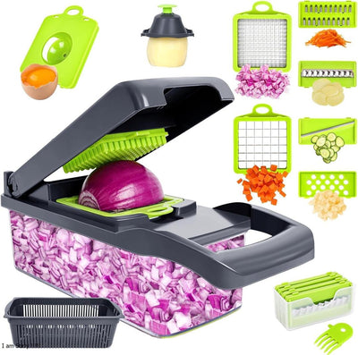 Vegetable Chopper with 10 Blades ABS Plastic Green Black
