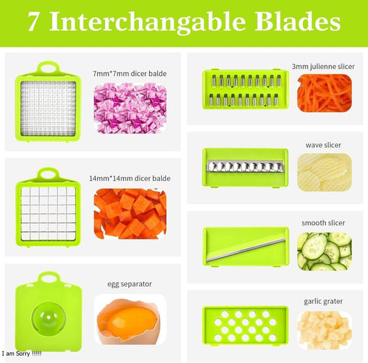 Vegetable Chopper with 10 Blades ABS Plastic Green Black