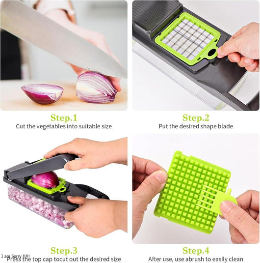 Vegetable Chopper with 10 Blades ABS Plastic Green Black