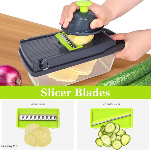 Vegetable Chopper with 10 Blades ABS Plastic Green Black