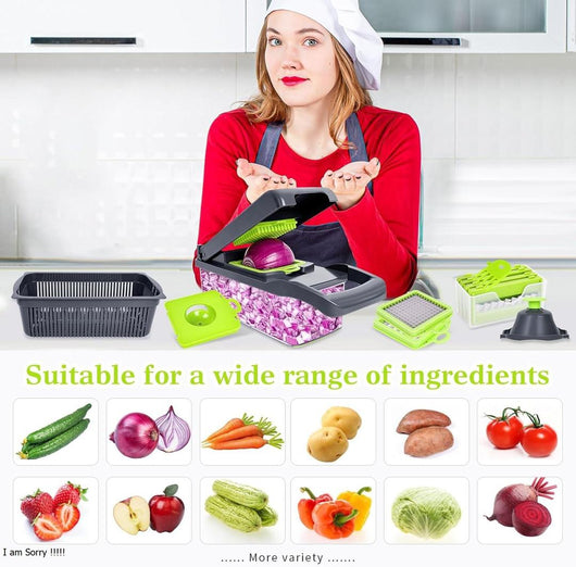 Vegetable Chopper with 10 Blades ABS Plastic Green Black