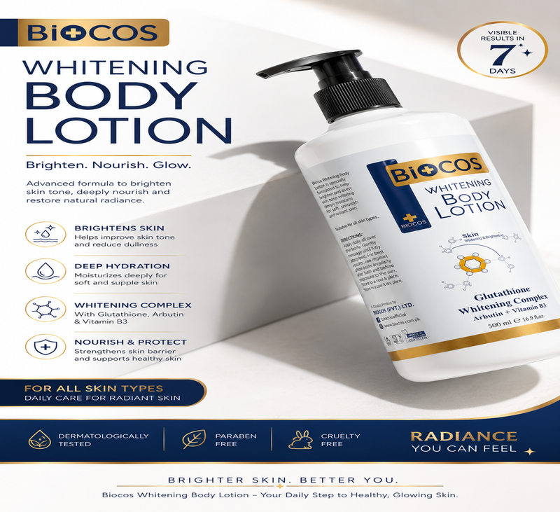 Biocos Premium Whitening Body Lotion 500ml | Moisturizing & Brightening Formula | Sensitive Skin | Long-Lasting Hydration | Fresh Scent | 25% OFF