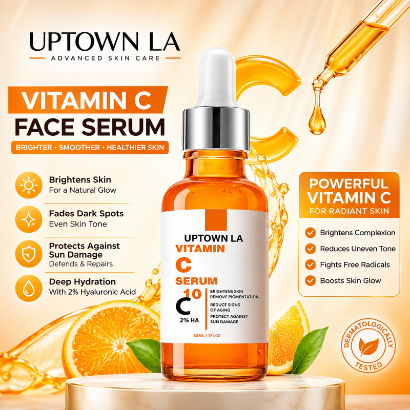 Uptown LA Vitamin C Brightening Face Serum | Anti-Aging | Dark Spots + Eye Area + Fine Lines + Wrinkles | Dermatologist Tested | All Skin Types | 30ml