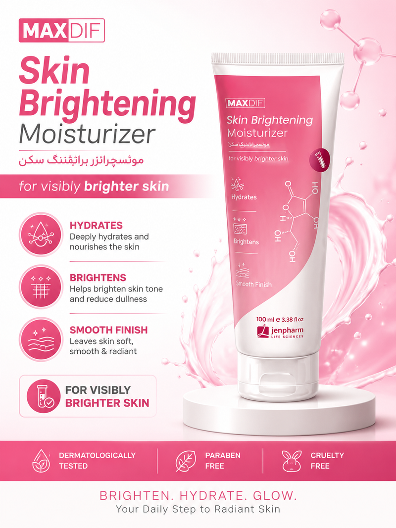 Jenpharm Maxdif Brightening Moisturizer | Niacinamide + Vitamin C + Centella Asiatica | Dark Spots + Glowing Skin + Skin Barrier Repair | Pharma Grade | All Skin Types