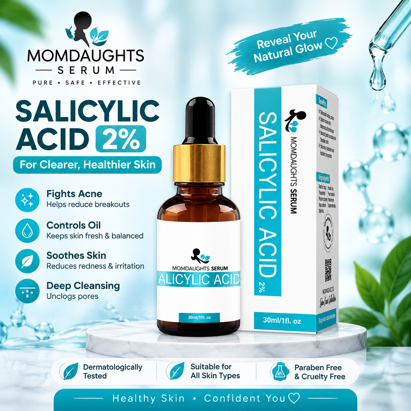 MomDaughts Salicylic Acid Face Serum 30mL – Clear Skin, Unclog Pores & Remove Blackheads | Best Acne Serum in Pakistan