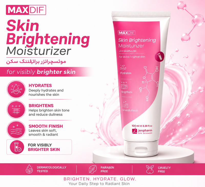 Jenpharm Maxdif Brightening Moisturizer | Niacinamide + Vitamin C + Centella Asiatica | Dark Spots + Glowing Skin + Skin Barrier Repair | Pharma Grade | All Skin Types