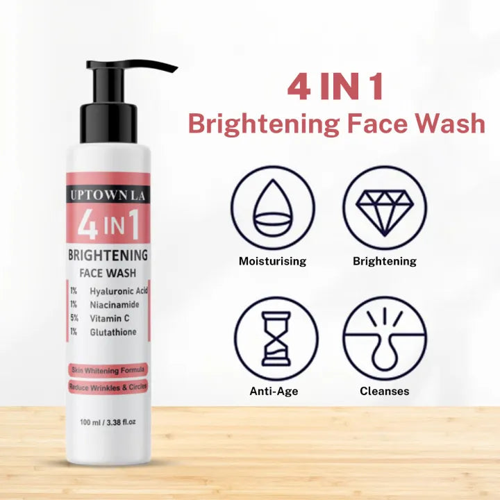 Uptown LA 4-in-1 Whitening Face Wash | Brightening + Deep Cleansing + Moisturizing + Anti-Aging | Amino Acids | Guava Scent | Milky Foam | Oily, Dry & All Skin Types