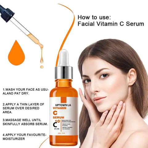 Uptown LA Vitamin C Brightening Face Serum | Anti-Aging | Dark Spots + Eye Area + Fine Lines + Wrinkles | Dermatologist Tested | All Skin Types | 30ml