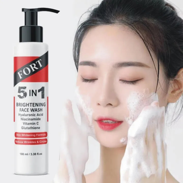 FORT 5-in-1 Whitening Face Wash 100ml | Brightening + Deep Cleansing + Hydration + Anti-Aging + Even Tone | Paraben-Free | Cruelty-Free | Dermatologist Tested | All Skin Types